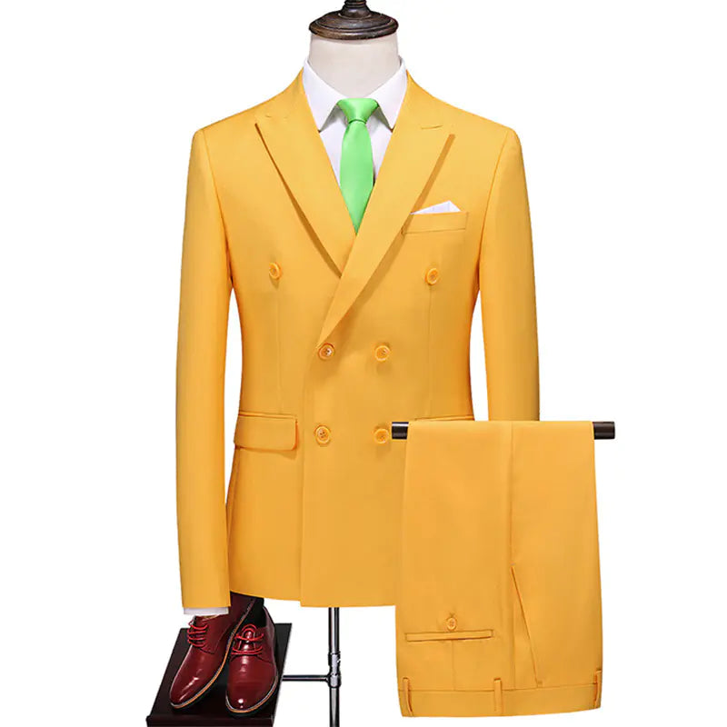 Men's Double Breasted Solid Color Coat Trousers Suit