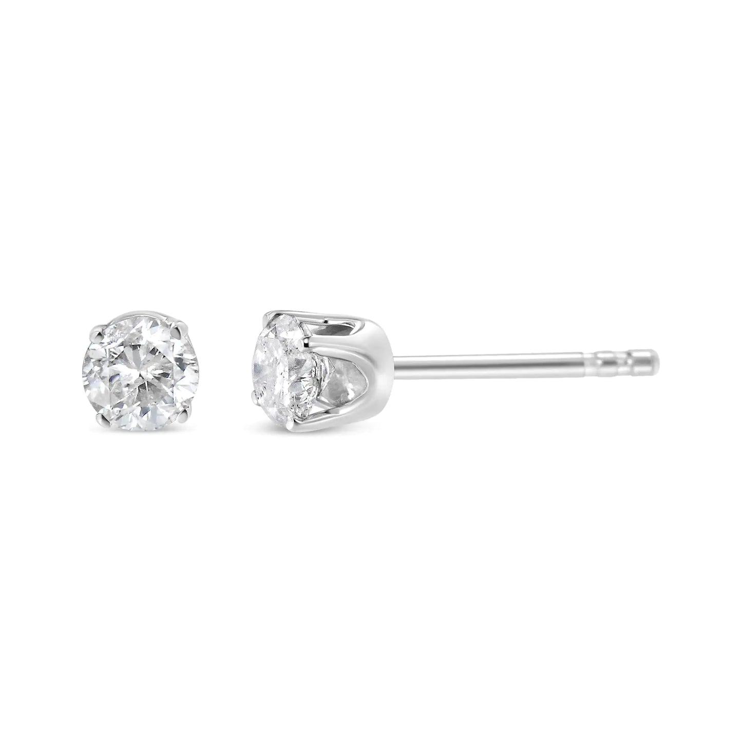 10K White Gold 1/2 Cttw Round Brilliant-Cut Near Colorless Diamond Classic 4-Prong Stud Earrings (H-I Color, I2-I3 Clarity)