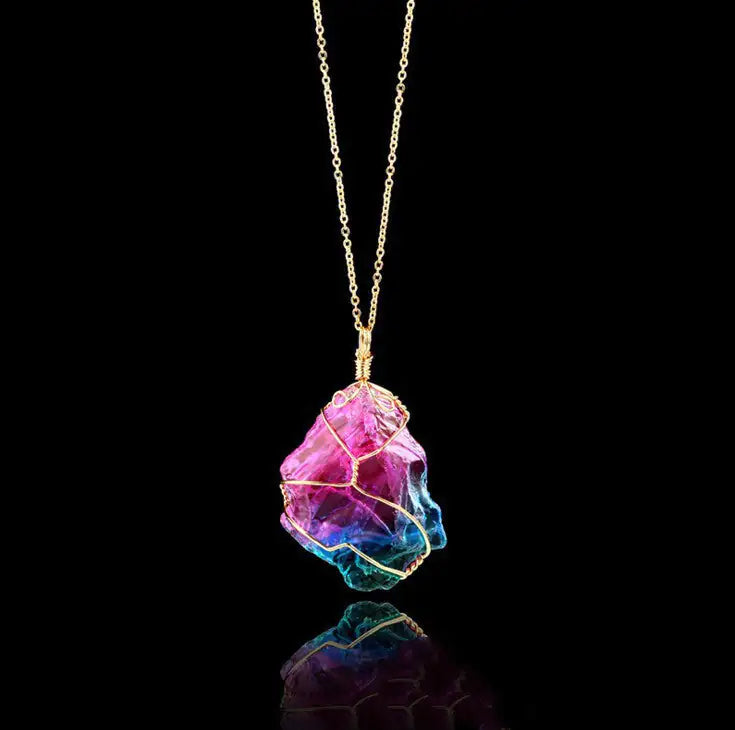 Seven-color, Natural Stone Rough Stone Winding, Crystal Pendant Transparent