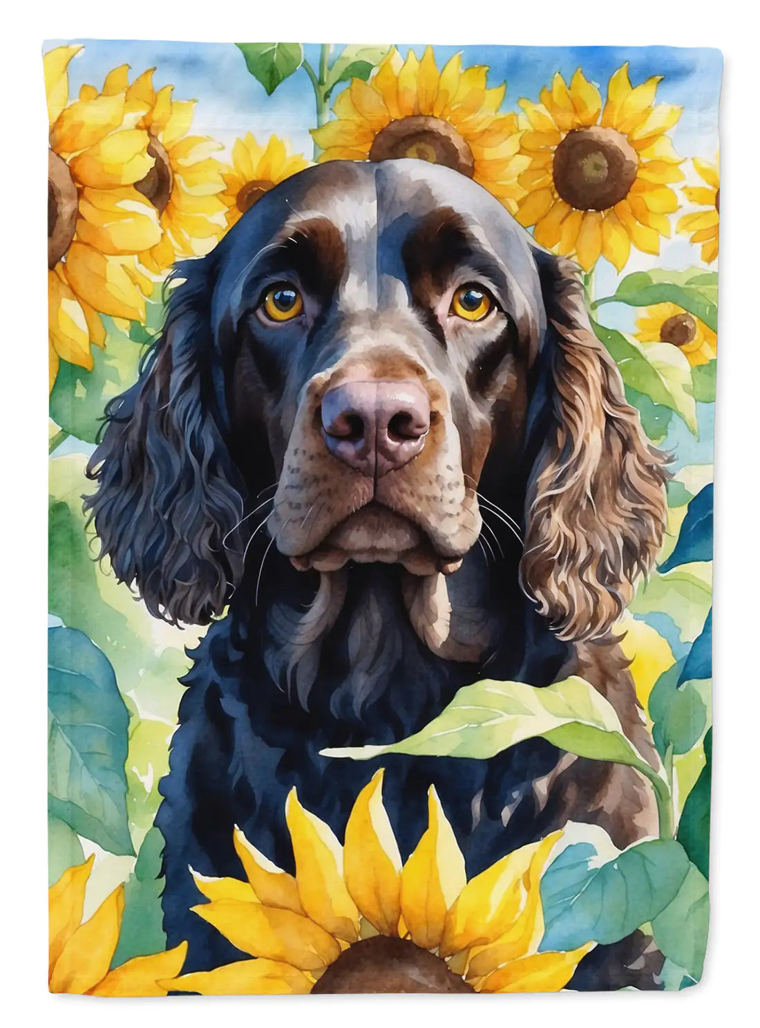 American Water Spaniel in Sunflowers House Flag