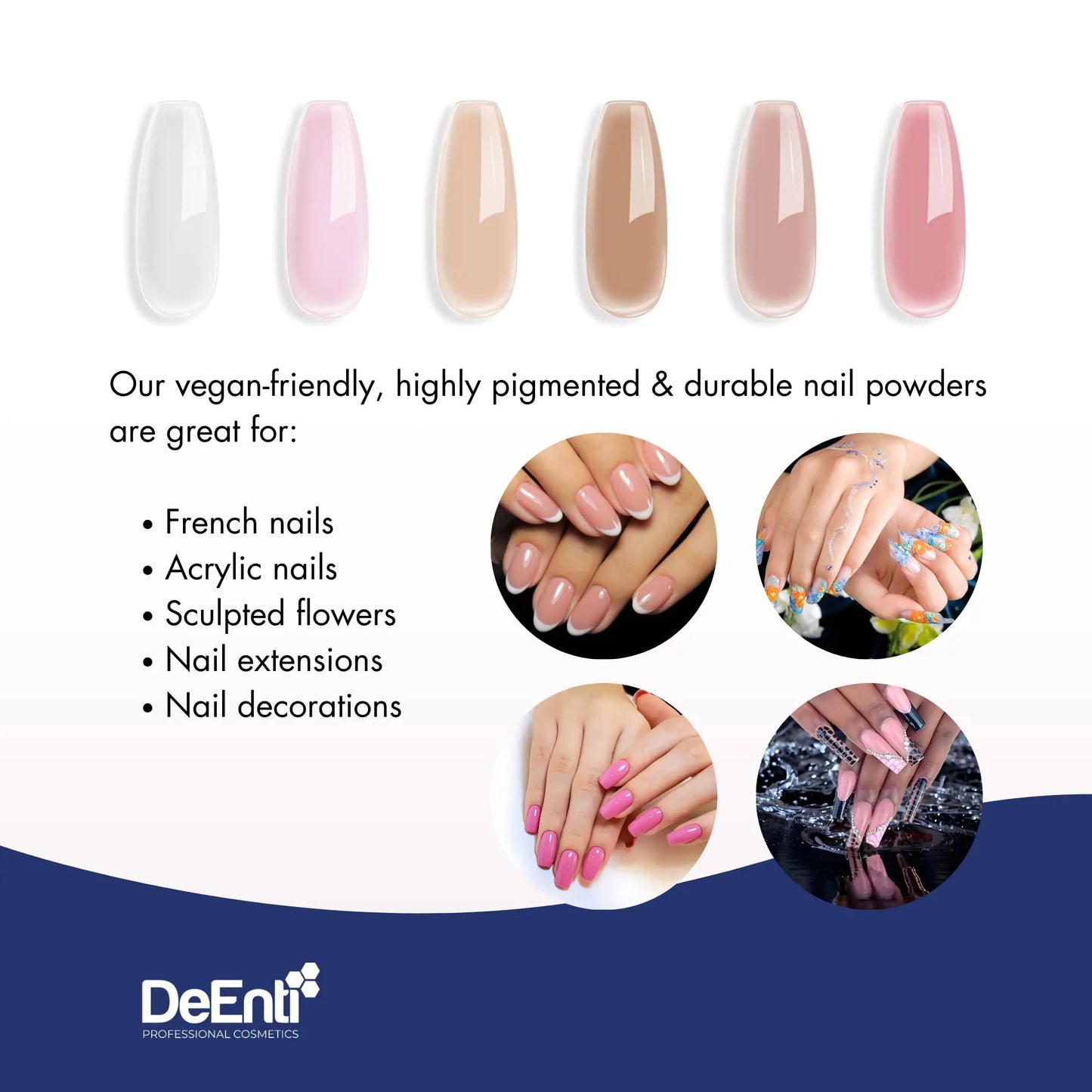 DeEnti Acrylic Nail Powder, 2oz Natural Pink Acrylic Powder Dip for Nails, Mixed Powder Clear and Pink Blend, Long Lasting Salon Quality, Bubble Free Professional Nail Powder for Manicure Nail Art 2 Ounce