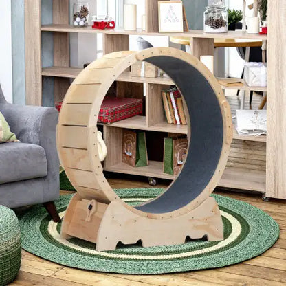 The Large Cat Running Wheel Is Suitable For Indoor Cats, Sturdy, Quiet And Lightweight, With Natural Wood Color