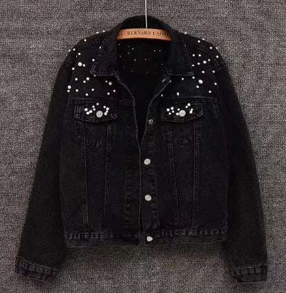 Fashion Beaded Short Denim Jacket