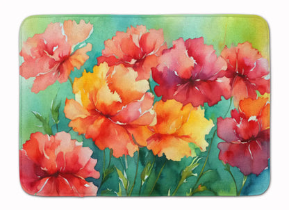 Ohio Scarlet Carnations in Watercolor Memory Foam Kitchen Mat