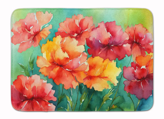 Ohio Scarlet Carnations in Watercolor Memory Foam Kitchen Mat