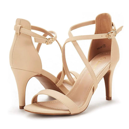 DREAM PAIRS Women's Dolce Fashion Stilettos Open Toe Pump Heel Sandals 10 Wide Nude Nubuck