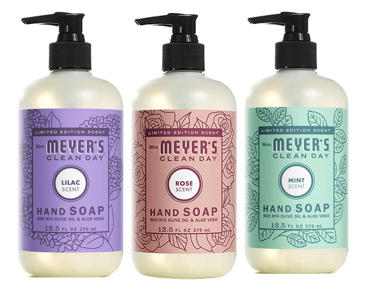 Mrs. Meyer's New Spring Scent Variety, 1 Rose, 1 Lilac, 1 Mint, 1 CT Lilac + Rose + Mint 12.5 Fl Oz (Pack of 3)