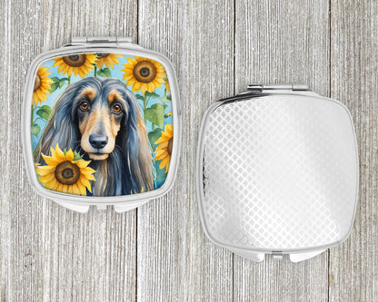 Afghan Hound in Sunflowers Compact Mirror