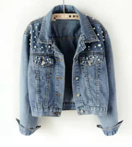 Fashion Beaded Short Denim Jacket