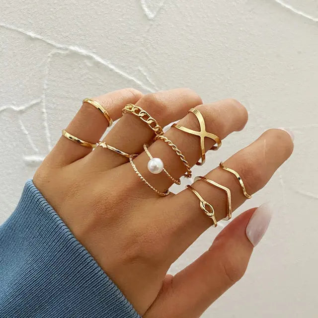 Fashion Boho Crystal Joint Ring Set