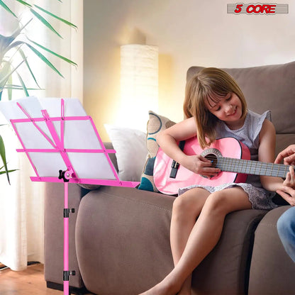 Suporte de Música 5Core para Partituras, Portátil com Tripé Ajustável e Dobrável, Suporte para Notas na Cor ROSA