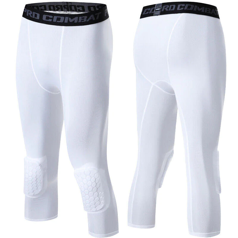 Men's Basketball Sports Tight Pants 3/4 Compression Workout Leggings Knee Pads