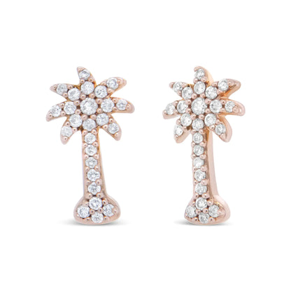 Aretes de Topillo de Árbol de Palma de Diamantes en Oro Rosa de 10K 1/4 Cttw (Color H-I, Claridad I1-I2)