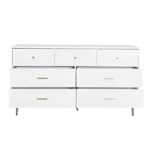 Seven Drawers Large Chest Of Drawer Cabinet With Golden Handle And Golden Legs White Color