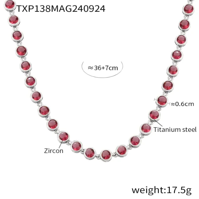 Titanium Steel Zircon Color Mix Bracelet & Necklace Set