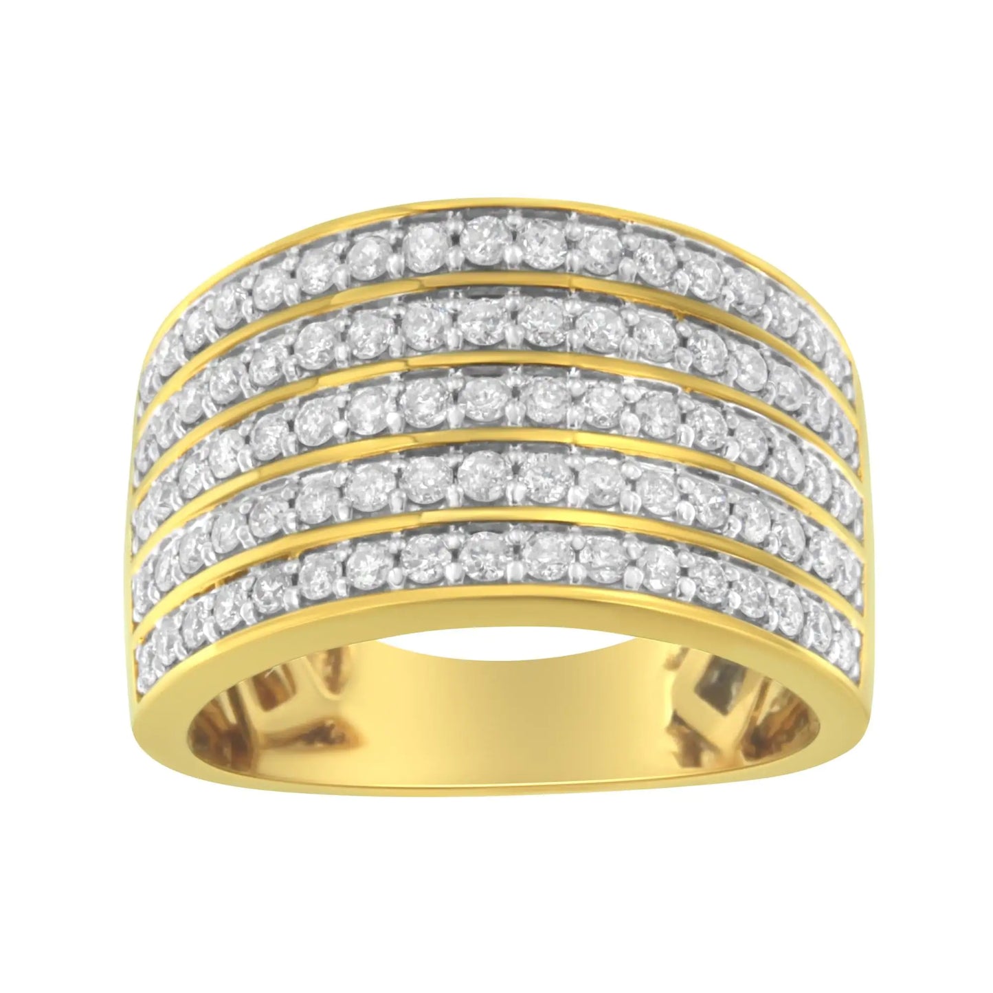 Bague multi-rangées en argent sterling .925 plaqué or jaune 14K avec diamants (1 1/10 Cttw, couleur J-K, clarté I1-I2)