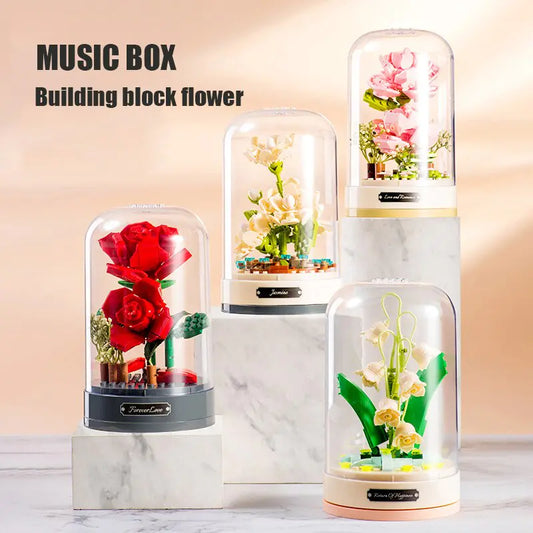 Caixa de Música de Blocos de Construção em Forma de Flores