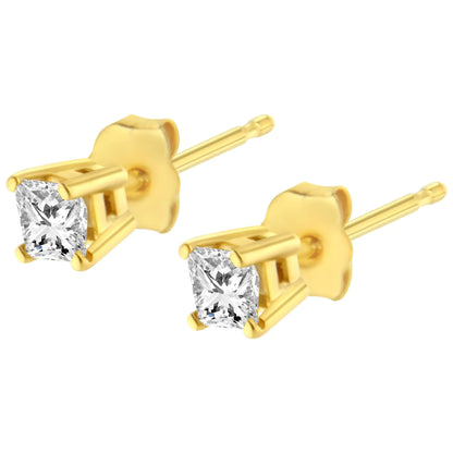 Boucles d'Oreilles en Diamant Solitaire Princesse de 14K Or avec Quatre Griffes Certifiées AGS (Couleur H-I, Clarté SI2-I1)