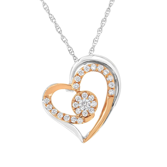 Collier Pendentif Coeur en Argent Sterling Plaqué Or Rose et Blanc 10k avec Diamants de Laboratoire de 3/8 carat (Couleur F-G, Clarté VS2-SI1)