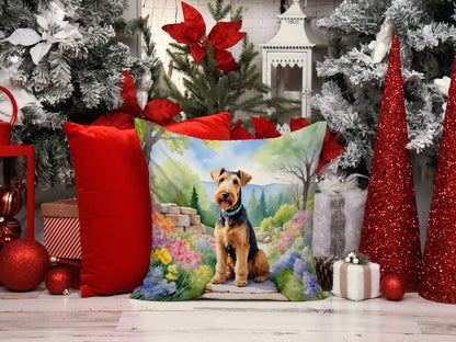 Airedale Terrier Spring Garden Throw Pillow