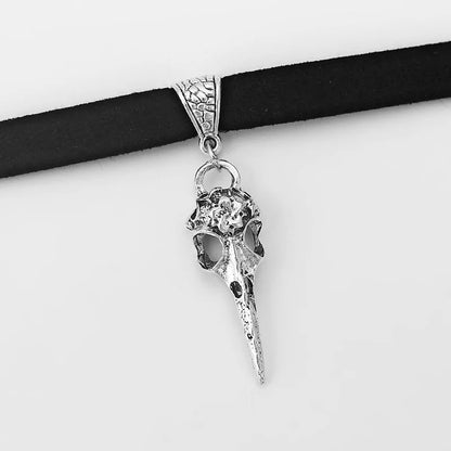 Raven Skull Bird Charm Choker Necklace