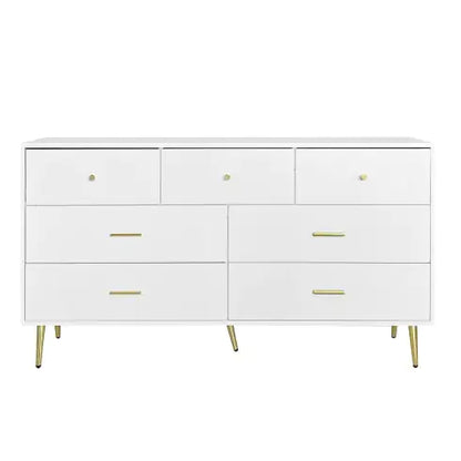 Seven Drawers Large Chest Of Drawer Cabinet With Golden Handle And Golden Legs White Color