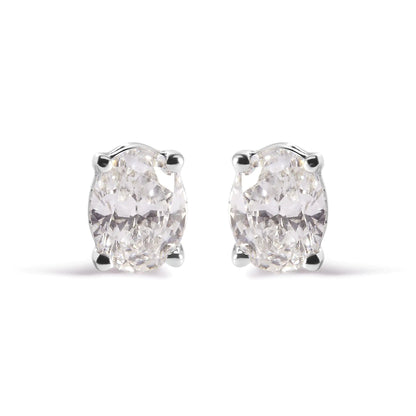 14K White Gold Prong Set Lab Grown Oval Diamond Solitaire Stud Earring (F-G Color, VS1-VS2 Clarity)