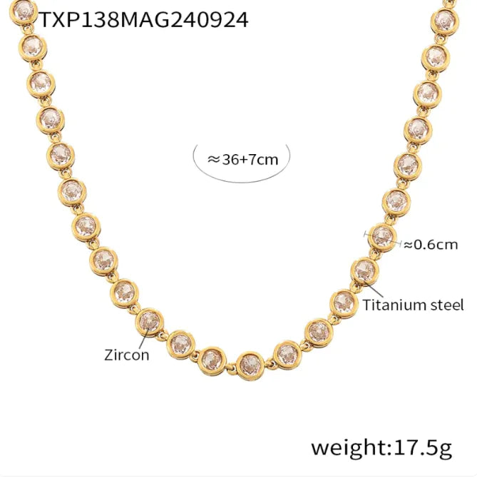 Titanium Steel Zircon Color Mix Bracelet & Necklace Set