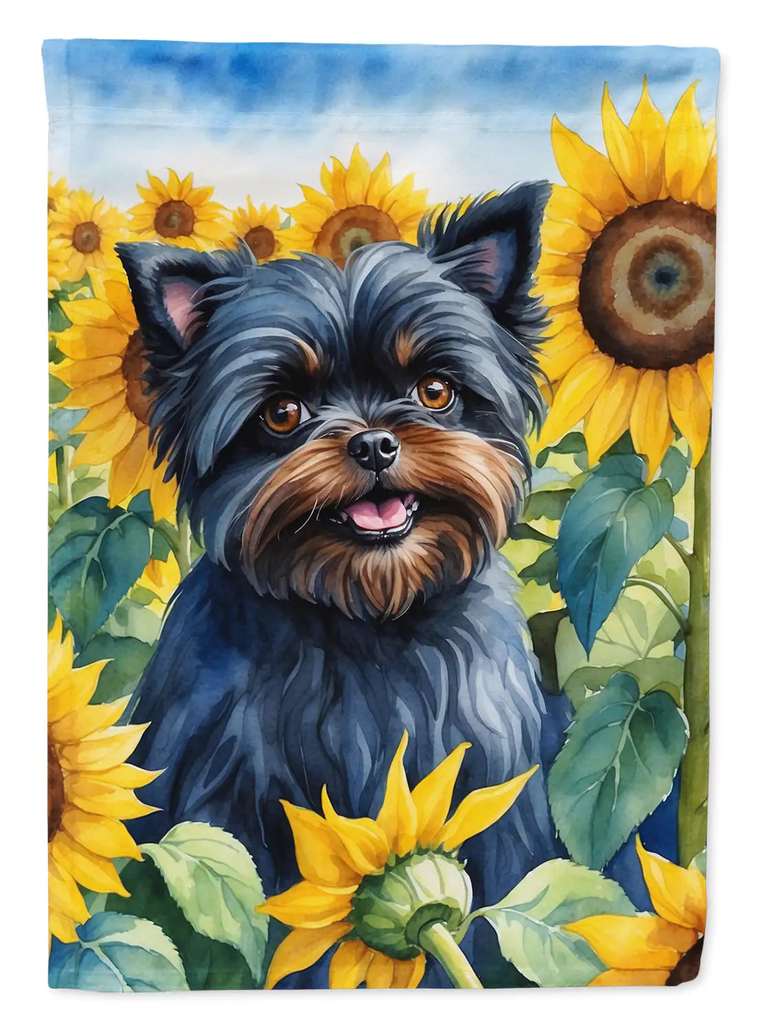 Affenpinscher in Sunflowers House Flag