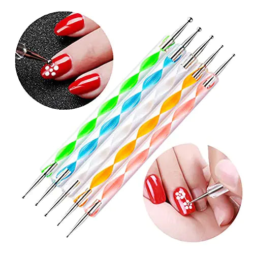 5PCS Dotting Pens with 3 PCS Nail Painting Brushes, Nail Art Design Tools