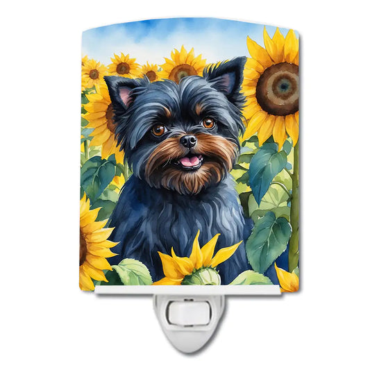 Affenpinscher in Sunflowers Ceramic Night Light