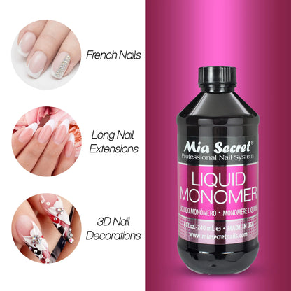 Mia Secret 8 oz / 240ml LIQUID MONOMER PROFESSIONAL ACRYLIC NAIL SYSTEM