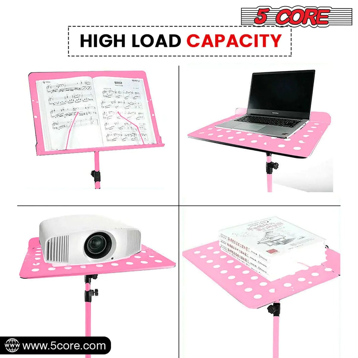 Suporte para Música 5Core para Partituras, Tripé Portátil Ajustável e Dobrável, Suporte para Notas, ROSA