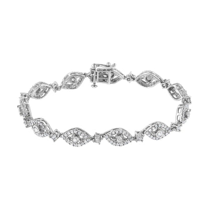 Pulseira de Elos 2 1/2 Cttw de Diamante em Prata de Lei .925 com Forma de Pera e Aro (Cor I-J, Clareza I2-I3) - 19 cm