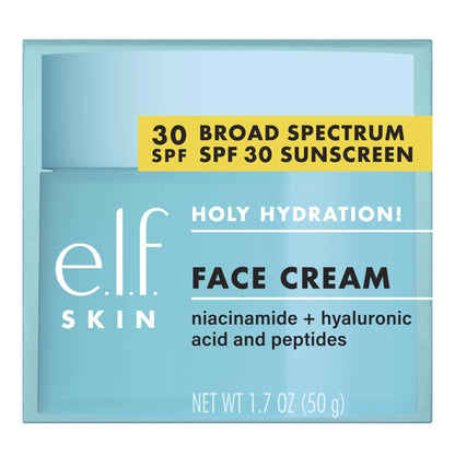 e.l.f. Holy Hydration! Face Cream, Broad Spectrum SPF 30 Sunscreen, Moisturizes & Softens Skin, Quick-Absorbing & Ultra-Hydrating, 1.8 Oz 1.8 Ounce (Pack of 1)