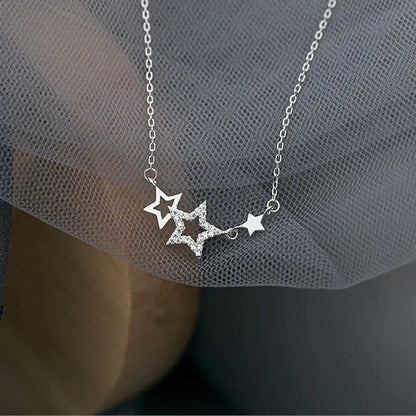 CIAXY Silver Color Inlaid Zircon Star Necklaces