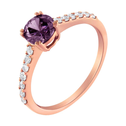 10K Roségold 1/4 Karat Diamant und 6MM Edelstein Halo Ring (H-I Farbe, I1-I2 Reinheit)