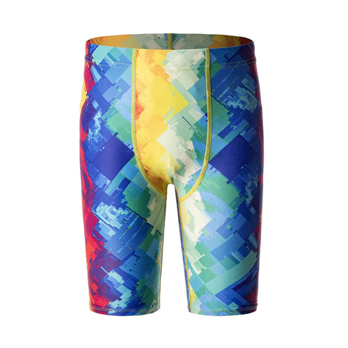 DEVOROPA Boys' Swim Jammers Youth Competitive Swim Team Suit Quick Dry Athletic Swimming Shorts UPF 50+ Medium Abstract F