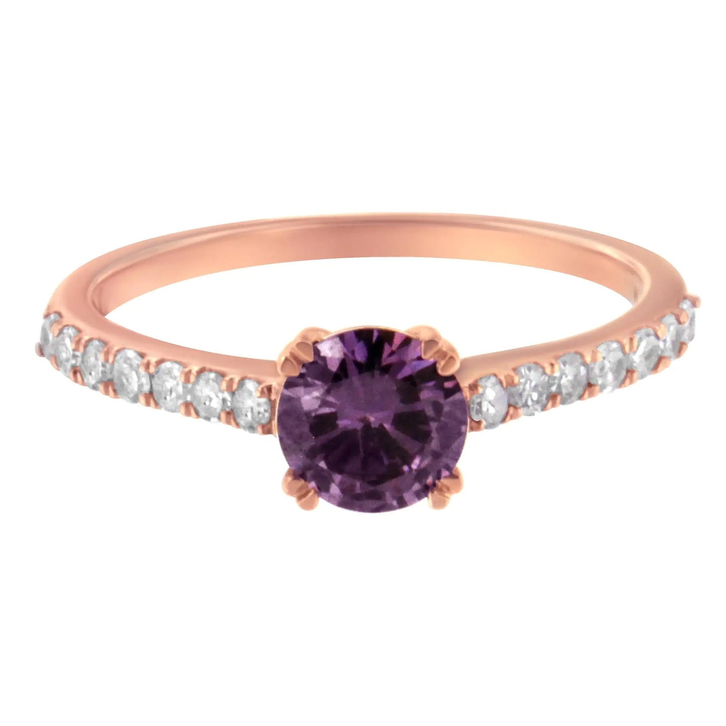 10K Roségold 1/4 Karat Diamant und 6MM Edelstein Halo Ring (H-I Farbe, I1-I2 Reinheit)