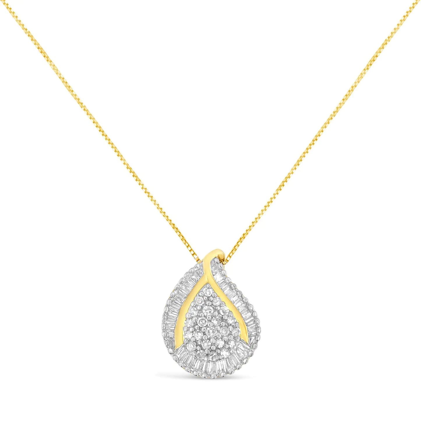 Colar com Pingente de Lágrima em Ouro Amarelo 10K com Diamantes de Corte Misto (0.5 cttw, Cor J-K, Clareza I2-I3)