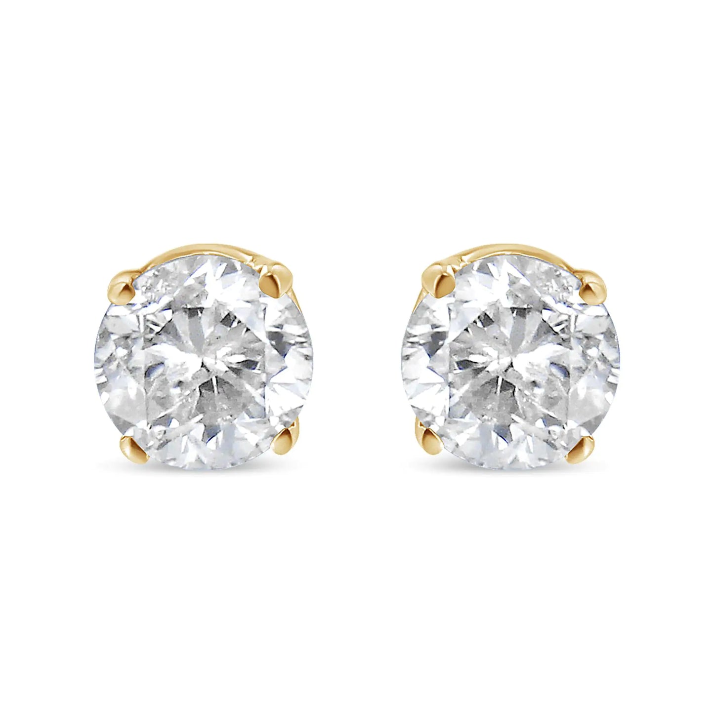 10K Yellow Gold 3/8 Cttw Round Brilliant-Cut Near Colorless Diamond Classic 4-Prong Stud Earrings (J-K Color, I1-I2 Clarity)