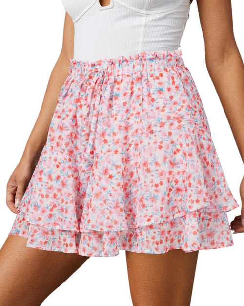 Flowy Shorts for Women Casual Boho Floral Skorts Ruffle Mini Skirts Running Tennis Butterfly Shorts Chiffon Shorts Large T Pink Green Floral