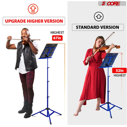 5Core Music Stand For Sheet Music Portable Tripod Adjustable Folding With Light Note Holder BLUE