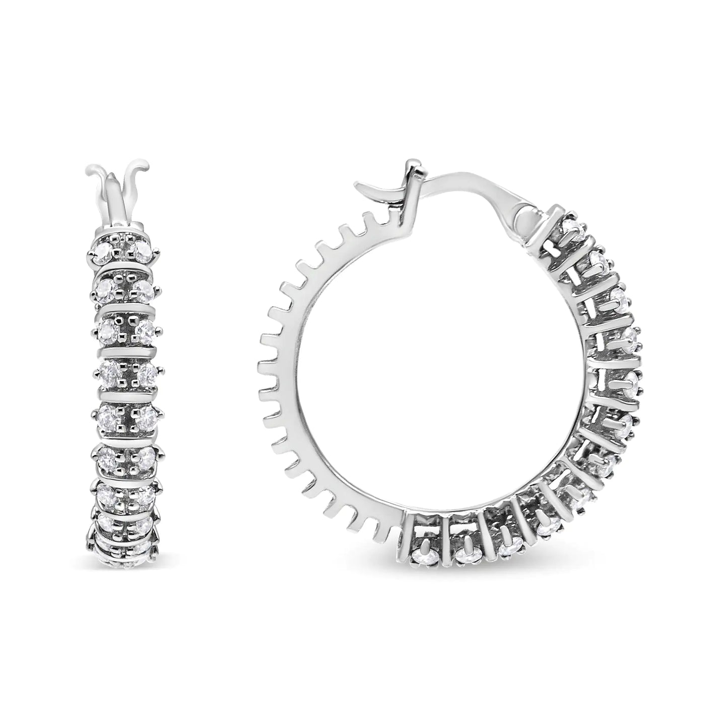 10K White Gold 1/2 Cttw Lab Grown Round Diamond 2 Row Semi Eternity Hoop Earrings (G-H Color, SI1-SI2 Clarity)