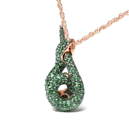 18K Rose Gold Round Green Tsavorite Gemstone Cluster Spiral Snake Design 18" Pendant Necklace (AAA+ Quality)