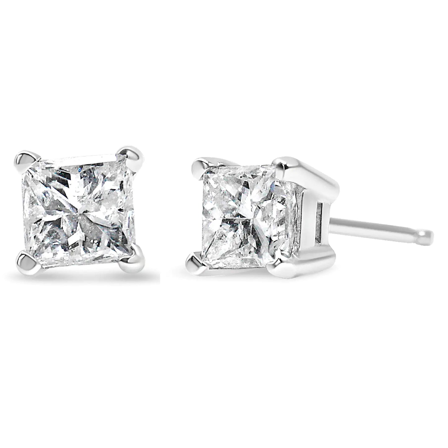 Boucles d'Oreilles en Diamant Solitaire Princesse de 14K Or avec Quatre Griffes Certifiées AGS (Couleur H-I, Clarté SI2-I1)