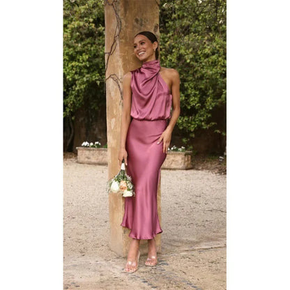 Women's Solid Color Dress Sleeveless Long Skirt Cover