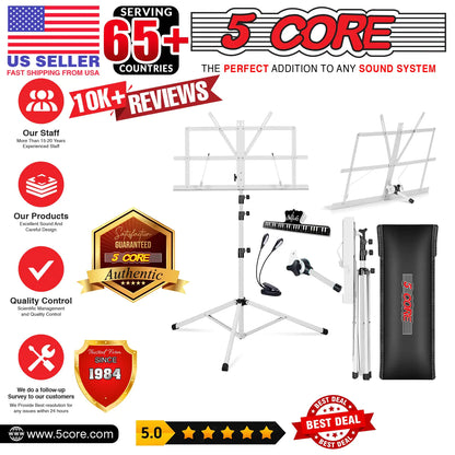Suporte de Música 5Core para Partituras Portátil Tripé Ajustável Dobrável com Luz Branca