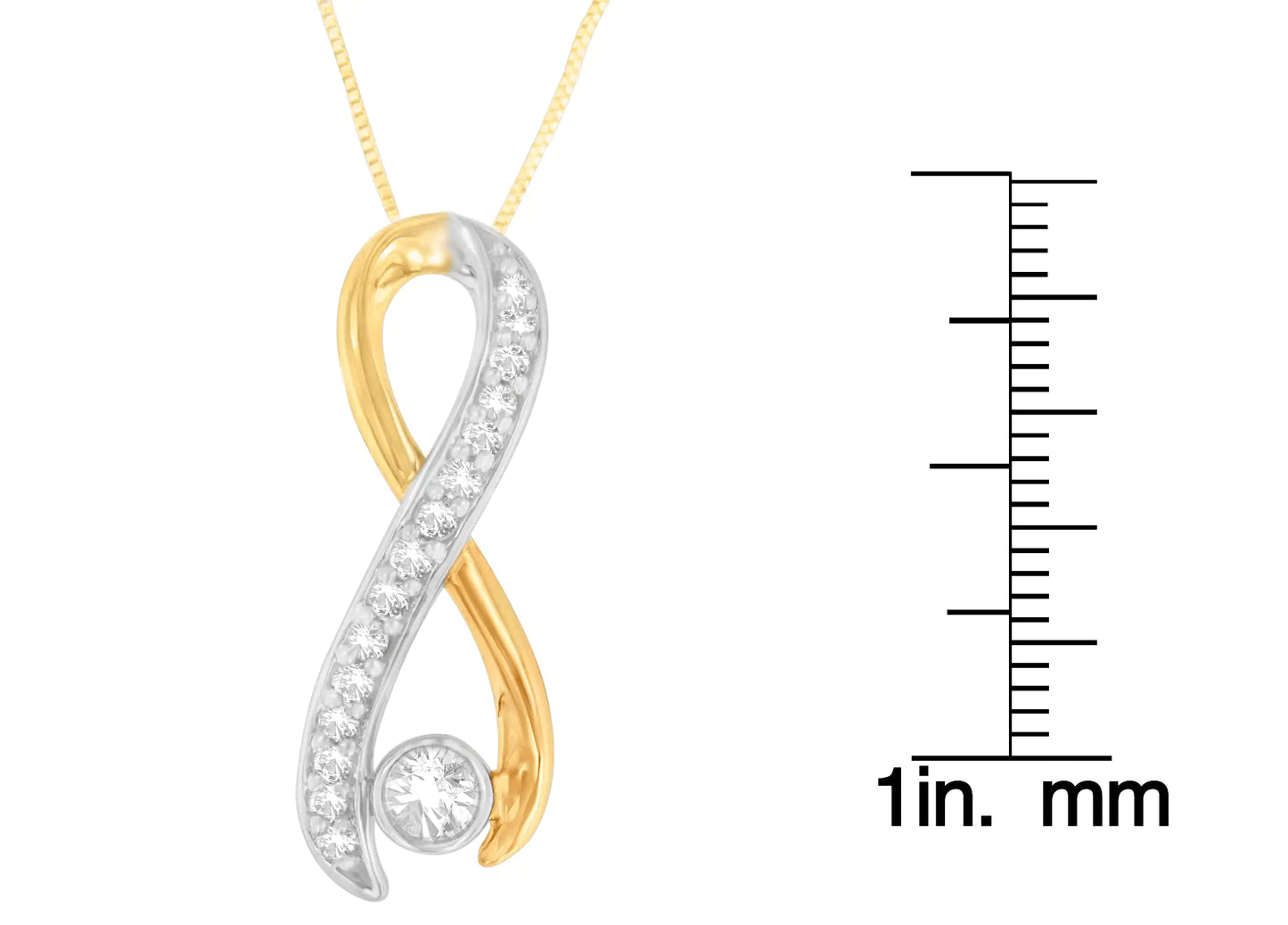 Colar com Pingente Radiant Ribbon em Ouro 10K Bicolor com 1/5 cttw de Diamantes (H-I, I1-I2)