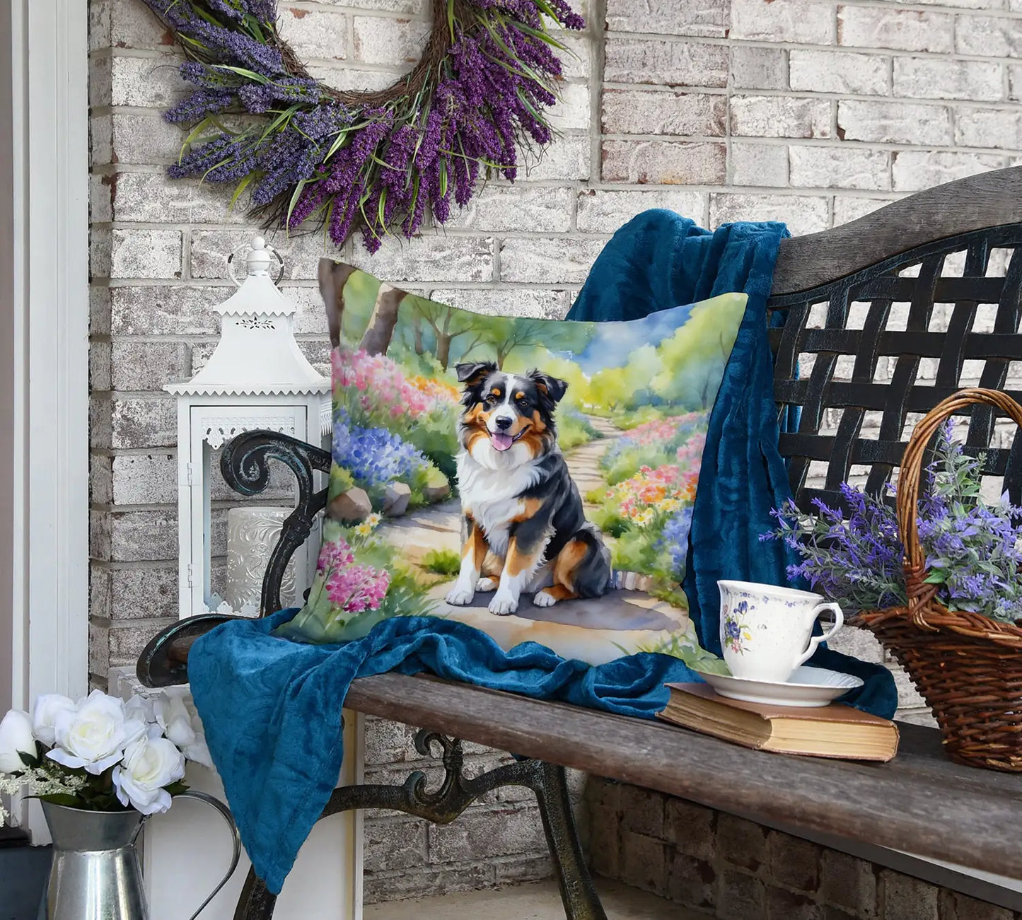 Australian Shepherd Spring Garden Throw Pillow